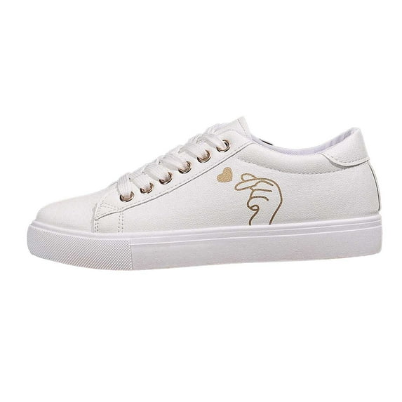 Women's Fashion Sneakers Flat Low-Top Lace-Up Comfortable School Casual Tennis Shoes Walking Travel Shoes Dress Sneakers(Color:White2,Size:5.5)