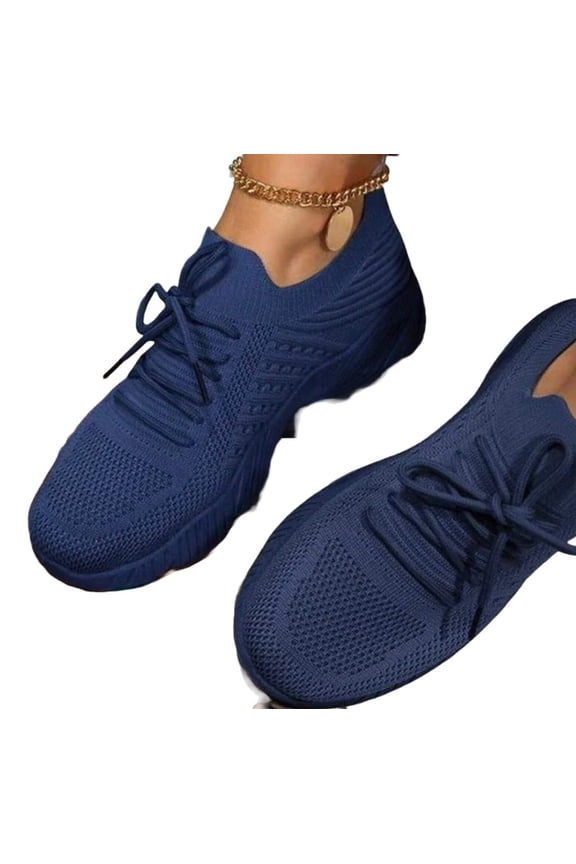 Women’s Fashion Sneakers - Lace Up, Platform Shoes - Blue - Free Delivery