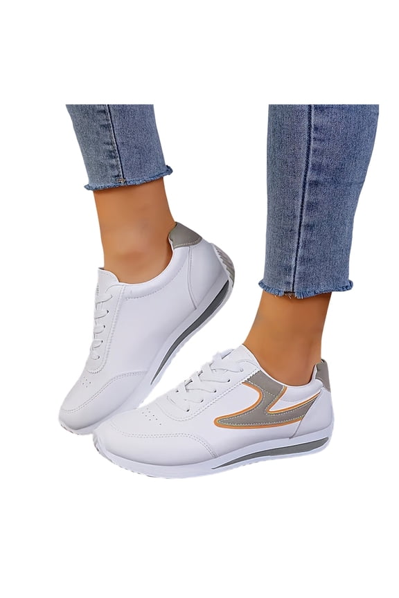 Women's Fashion Sneakers Thick Sole Antislip Lace up Comfortable Walking Shoes Color Block Classic Retro Tennis Skate Shoes Trainers Athletic Shoes Gray Size 8