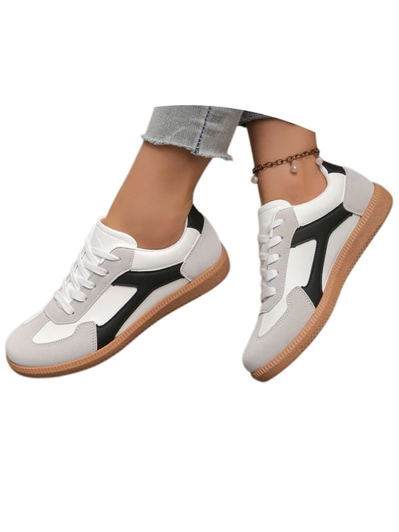 Women's Fashion Sneakers Trendy Stylish Low Top Classic Retro Casual Ladies Comfortable Running Walking Shoes(Color:Black,Size:5.5)