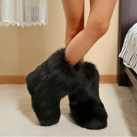 Women's Fashion Snow Boots - Plush Lining, Thick Sole, Snow-Proof, Mid-Calf Design