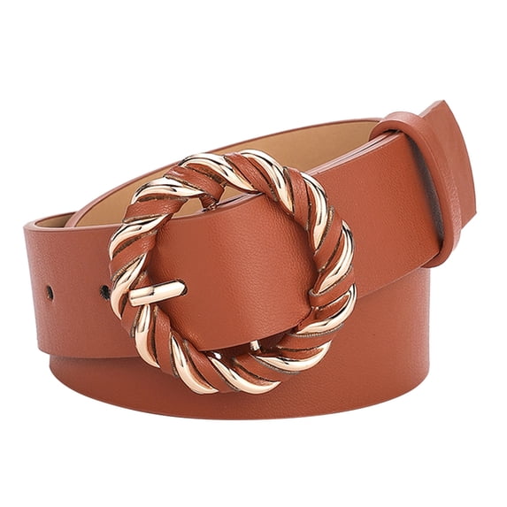 Women's Fashion Soft Leather Belt with O-Ring Buckle Brown One Size