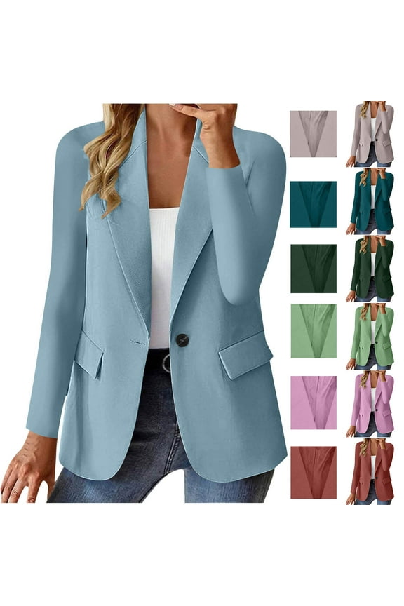 Women's Fashion Solid Button Suit Coat Long Sleeve Blazer Jacket Outerwear Casual Loose Fit Professional Office Work Coat for Women | CSEONE,Army Green L