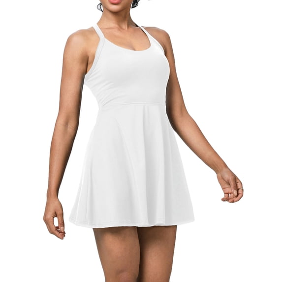 Women's Fashion Solid Casual Sleeveless Tennis Two Fake Dresses Scandal Proof Dress