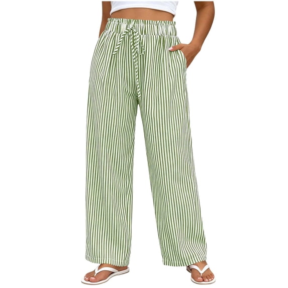Women's Fashion Solid Color Elastic Waist Casual Pocket Straight Leg Loose Pants