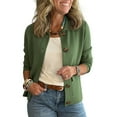 thumbnail image 1 of Women's Fashion Solid Color Jacket - Lapel Collar Long Sleeve Button Pockets Outerwear, Olive Green, L, 1 of 5