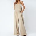 thumbnail image 1 of Women’s Fashion Solid Color Jumpsuit Casual Button Wide Leg Suspender Overalls with Pockets, 1 of 10