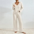 thumbnail image 1 of Women's Fashion Solid Color Knit V-Neck Long Sleeve Top and Pants Set Casual Lounge Outfit, 1 of 9