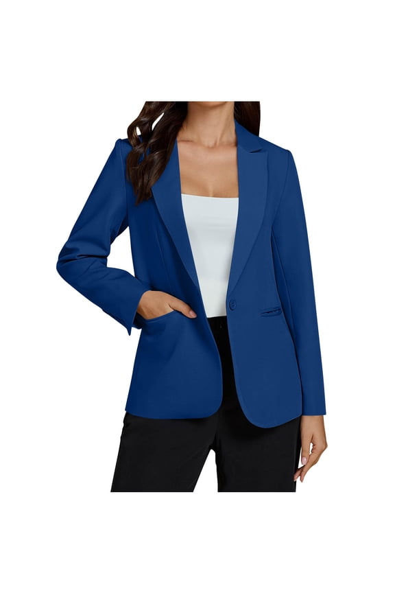 Women's Fashion Solid Color Long Sleeve Formal Notch Lapel Button Down Blazer Pockets Jacket