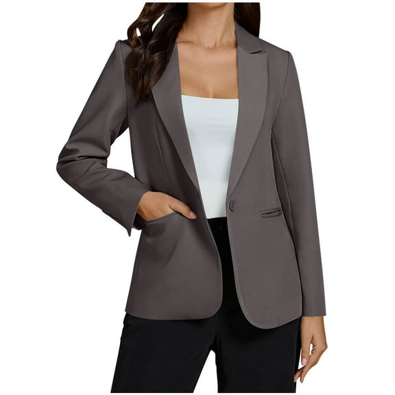 Women's Fashion Solid Color Long Sleeve Formal Notch Lapel Button Down Blazer Pockets Jacket