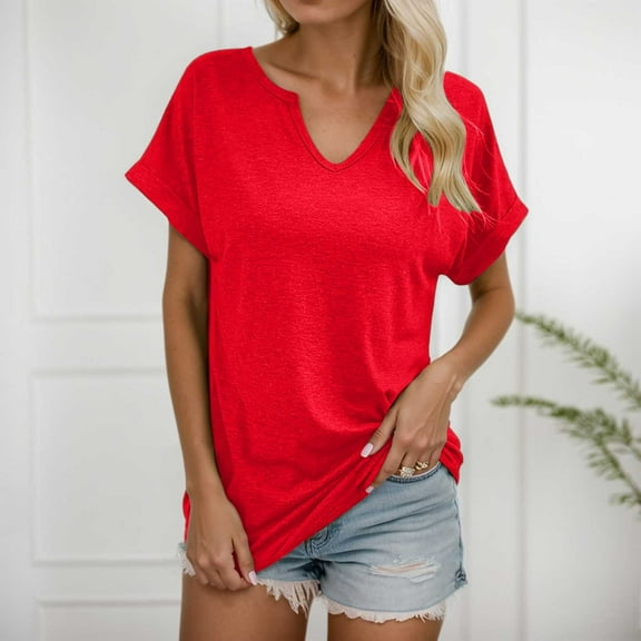Women's Fashion Solid Color Loose Small V Neck T Shirt Medium Sleeve Athletic Shirts Pack Women Womens Summer Shirt Long Fitted Shirts for Women Workout Loose Tops Women Workout Shirt Beaded