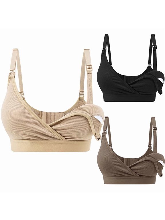 Women's Fashion Solid‑Color Maternity Nursing Bra, Front Open‑Button Breastfeeding Bra, Adjustable Straps Soft Breathable Support Bra for Home Sleep Daily Commuting formal Dress Matching Beige XL
