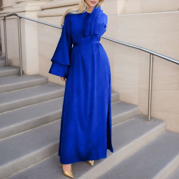 Women's Fashion Solid Color O Neck Long Sleeve Soft Long Dress Neck Cover for Women Hijab Dresses for Ladies Girls Scarf Party Wear for Women Nigerian Dress for Women Fashion Dresses Clothes for Women