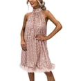 thumbnail image 1 of Women's Fashion Solid Color Sequin Sleeveless Halter Neck Cocktail Party Dress - High-Quality Sparkling Material, Slim Fit for Wedding/Club Occasions, 1 of 8