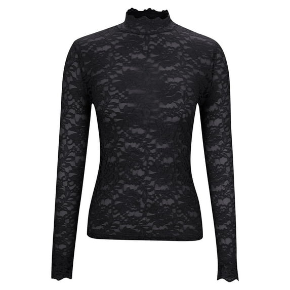 Women's Fashion Solid Color Sexy Slim Lace High Neck Flared Sleeves Long Sleeve Shirts