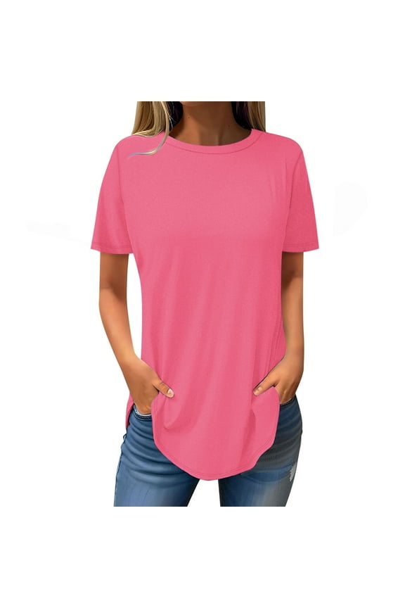 Women's Fashion Solid Color Short Sleeve Blouse, Round Neck Casual Loose T-Shirt, Comfortable and Stylish Top for Daily Wear, Work, Travel, and Relaxed Outings, Versatile Summer Wardrobe Essential