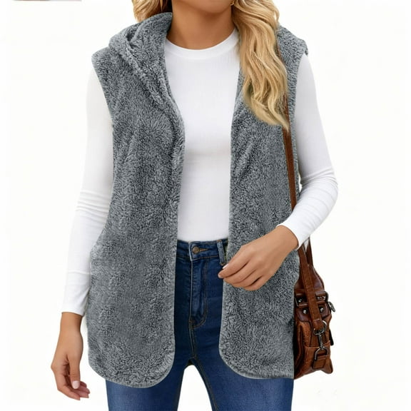 Women's Fashion Solid Color Sleeveless Loose-fitting Vest Jacket Gray XL