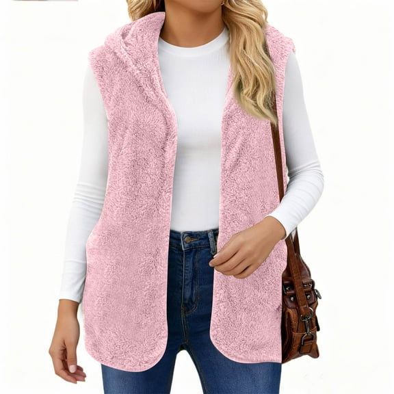 Women's Fashion Solid Color Sleeveless Loose-fitting Vest Jacket Pink S