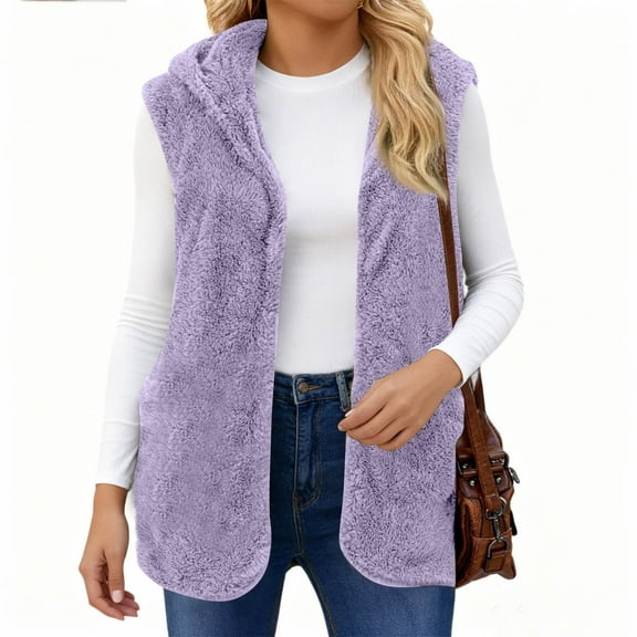 Women's Fashion Solid Color Sleeveless Loose-fitting Vest Jacket Purple XXL