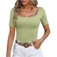 thumbnail image 1 of Women's Fashion Solid Color Square Neck Short Sleeve Casual T-Shirt, Comfortable and Stylish Basic Top for Daily Wear, Work, Travel, and Casual Outings, 1 of 3