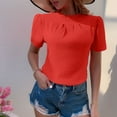 thumbnail image 1 of Women's Fashion Solid Color Summertime Button Short Sleeve Round-Neck Blouses, V-Neck Button-Down Top, Stylish and Comfortable Summer Shirt, Lightweight and Versatile for Daily Wear, 1 of 7