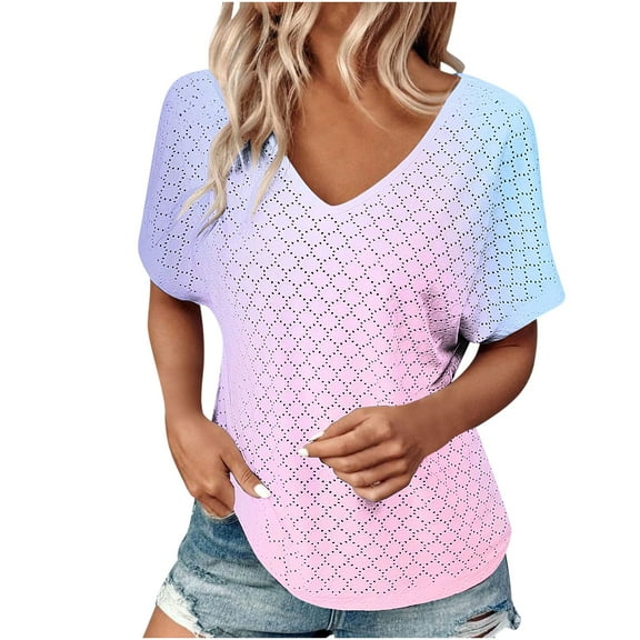 Women's Fashion Solid Color V-Neck Short Sleeve Loose Casual Top, Lightweight and Comfortable for Summer, Versatile Everyday Wear, Perfect for Relaxed Outfits and Casual Occasions