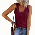 thumbnail image 1 of Women's Fashion Solid Color V-Neck Sleeveless Button Front Knitted Tank Top for Casual and Layered Outfits,Wine,S, 1 of 7