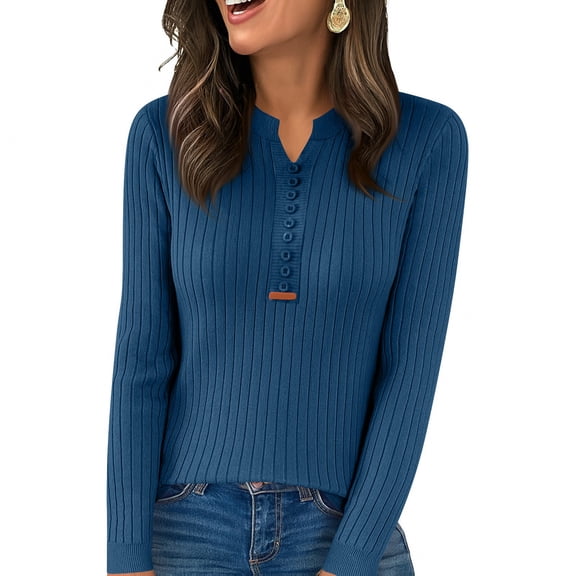 Women's Fashion Solid Color V-neck Long Sleeve Button Loose Bottom Knitted Sweater TopCasual Daily Wear，Comfy Knitwear for Women