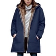 thumbnail image 1 of Women's Fashion Solid Color Zipper Long Sleeve Loose Hooded Mid-length Coat Navy M, 1 of 4