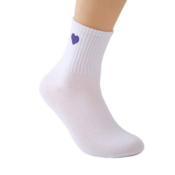 Women's Fashion Solid Heart Printed Mid Calf Socks - Cotton, Sweat-Absorbent for Sports/Casual Use