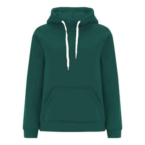 Women's Fashion Solid Long Sleeve Drawstring Round Neck Hooded Sweatshirt Top