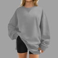 thumbnail image 1 of Women's Fashion Solid Long Sleeve Round Neck Casual Pullover Sweatshirt With Slit, 1 of 6