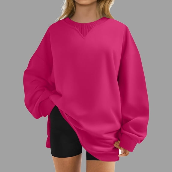 Women's Fashion Solid Long Sleeve Round Neck Casual Pullover Sweatshirt With Slit