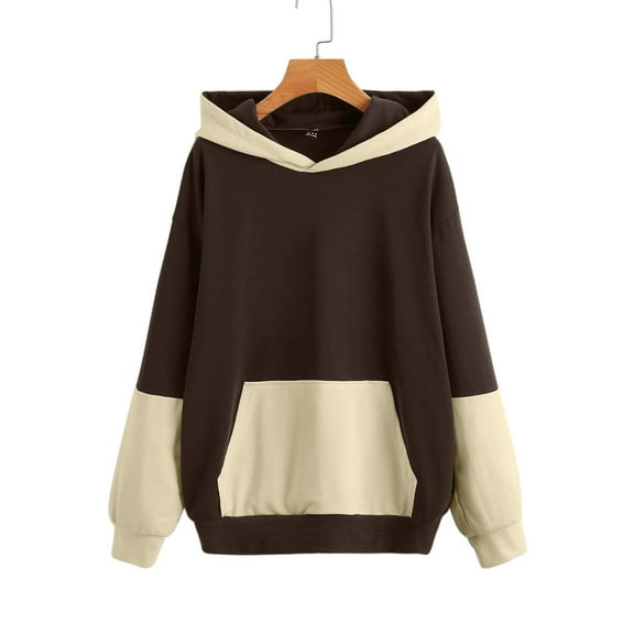 Women's Fashion Solid Top Long Sleeve Drop Shoulder Colorblock Hoodie