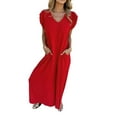 thumbnail image 1 of Women's Fashion Solid V Neck Flying Sleeve Baggy Wide Leg Jumpsuit, Polyester & Spandex, for Various Occasions, 1 of 6