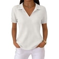 thumbnail image 1 of Women’s Fashion Solid Waffle Knit Short Sleeve Top with Vintage Lapel Collar for Spring and Summer Daily Wear White S, 1 of 4