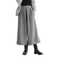 thumbnail image 1 of Women's Fashion Solid Woolen Culottes - Loose Wide Leg Nine Quarter Pants - Polyester, Stylish for Office/Vacation, 1 of 6