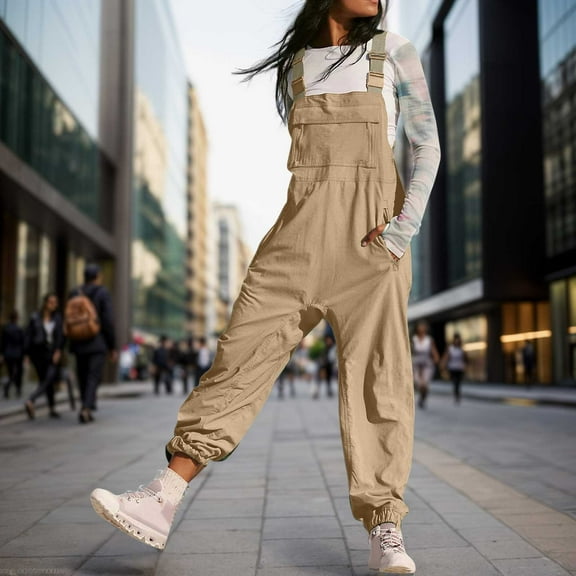 Women's Fashion Solid Work Overalls with Pockets for Casual or Wear - Stylish Jumpsuits for Every Occasion