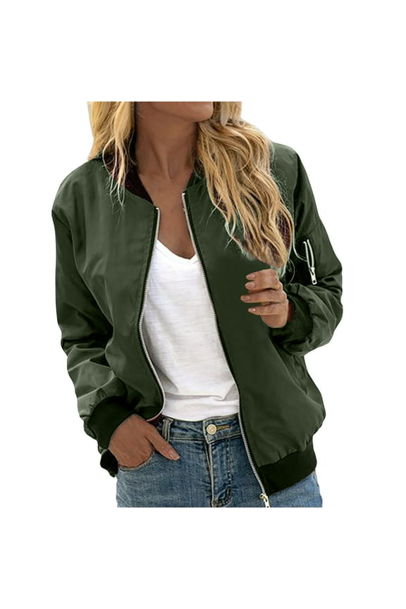 Women's Fashion Solid Zipper Casual Coat Jacket with Pockets for Everyday Wear