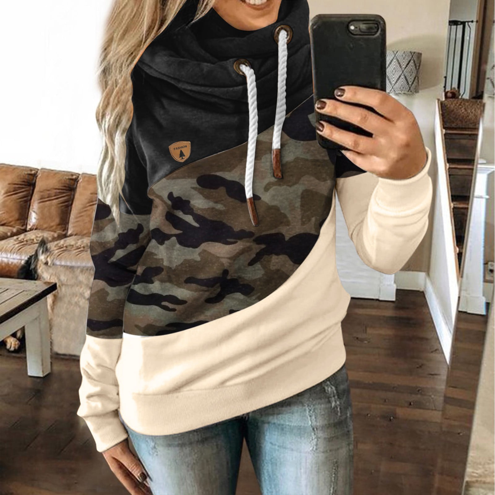 Women's Fashion Splice Long Hoodie Sleeve Casual Tops Sweatshirt Contrast  Women Camouflage Strap Women's Hoodies u0026 Sweatshirts Winter Clothes for  Women - Walmart.com