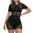 thumbnail image 1 of Women's Fashion Splicing Swimsuit Short Sleeve Zipper Stand Up Collar Surfing Swimsuit for Casual Beach Wear One Piece Swimsuit Clearance for Teens, 1 of 6