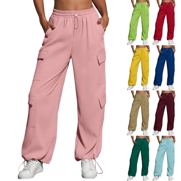 Women's Fashion Sport Solid Color Casual Sweatpants with Pockets - Long Pants for Everyday Wear and Winter Season,Pink,XL
