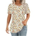 thumbnail image 1 of Women's Fashion Spring Floral Print T-Shirts Plus Size Pullover for Women Casual Shirts Short Sleeve Round Neck Pullover Chest Pleated Top, 1 of 6