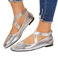 thumbnail image 1 of Women's Fashion Square Toe Slip On Ballet Flat Shoes Comfortable Leather Mary Jane Shoes with Ankle Strap Silver Size 9.5, 1 of 7