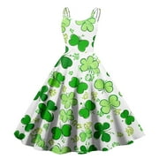 ZUITEH Women's Fashion St. Patrick's Day Print Sexy Off Shoulder Vintage Dress Green Dresses for Women 2024 Exquisite Sparkly Dresses for Women Summer Dresses for Women L