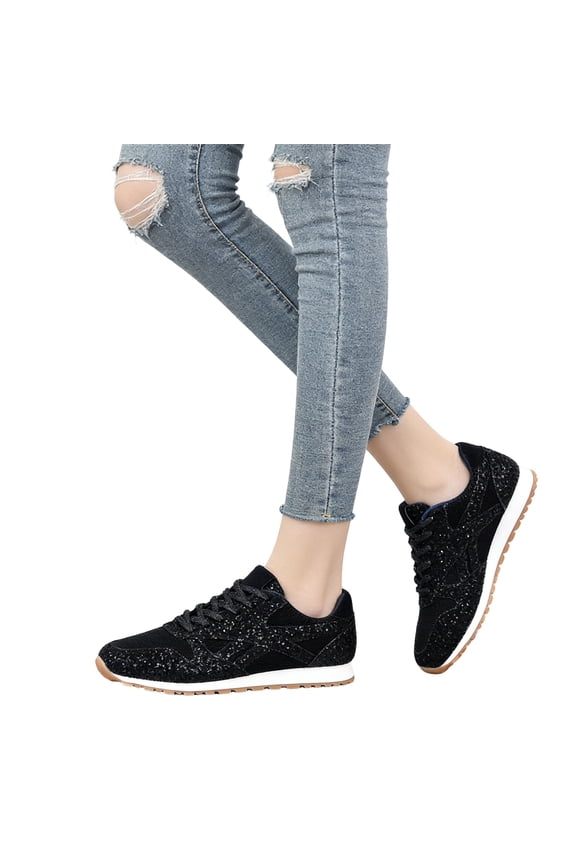 Women's Fashion Star Sneaker Glitter Sparkly Fashion Shiny Casual Bling Sequin Concert Shoes Canvas Low Top Lace Up Comfortable Cushioned Walking for Street Wedding Party Night Club, 36