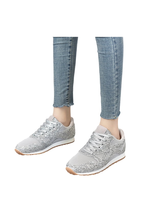 Women's Fashion Star Sneaker Glitter Sparkly Fashion Shiny Casual Bling Sequin Concert Shoes Canvas Low Top Lace Up Comfortable Cushioned Walking for Street Wedding Party Night Club, 36