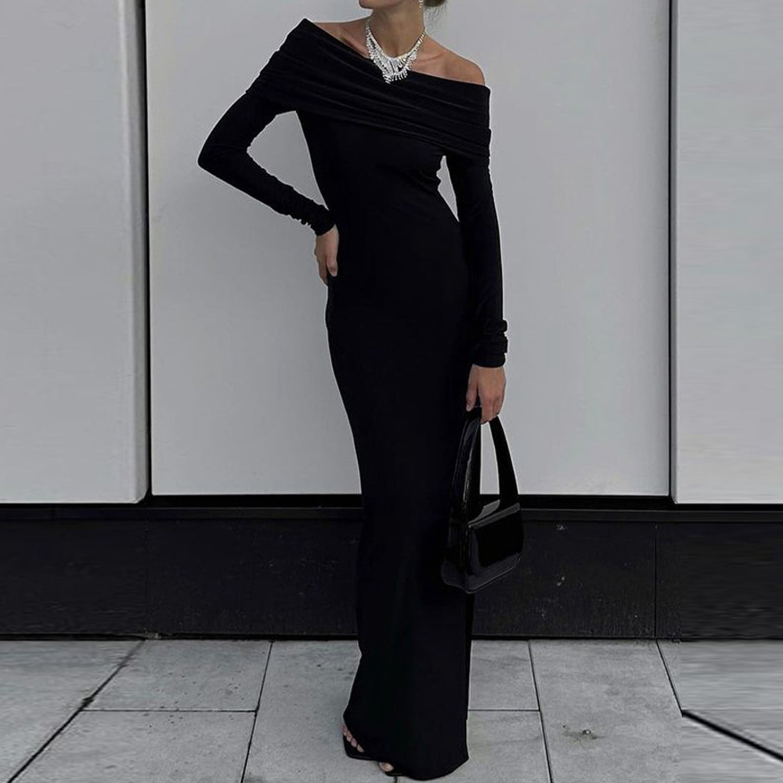 Women's Fashion Strapless Line Neck Slim Fit Temperament Style High ...
