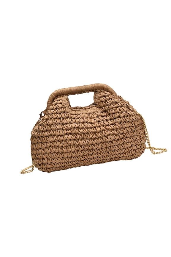 Women's Fashion Straw Bag Casual Shoulder Bag Casual Crossbody Purse Chain Strap Satchel for Daily Shopping and Travel