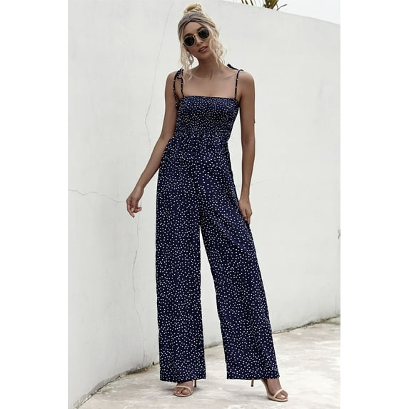 Women's Fashion Street Holiday Loose Comfortable Polka Dot Strap Wide Leg Jumpsuit